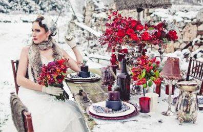 свадьба в красном цвете зимой