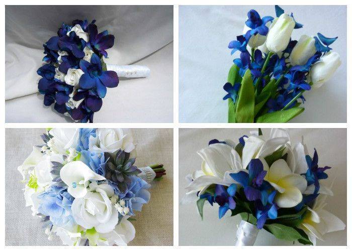 Букет невесты с синими цветами фото