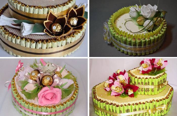 Варианты декора свадебного торта из конфет