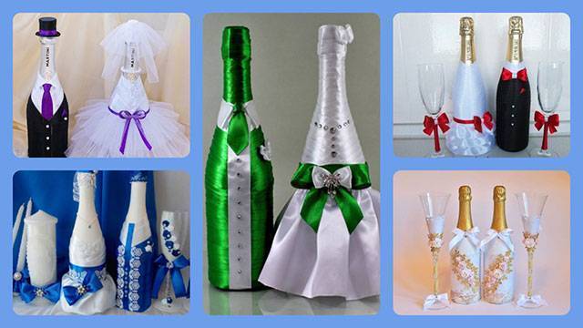 Свадебные бутылки шампанского жених и невеста