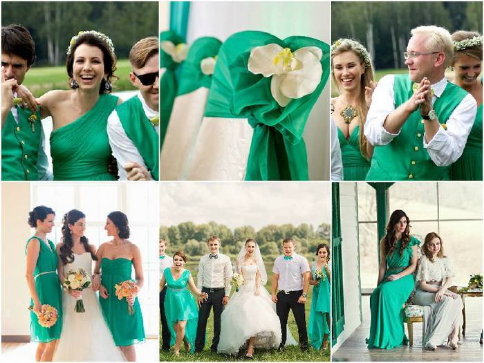 Наряды гостей на зеленой свадьбе