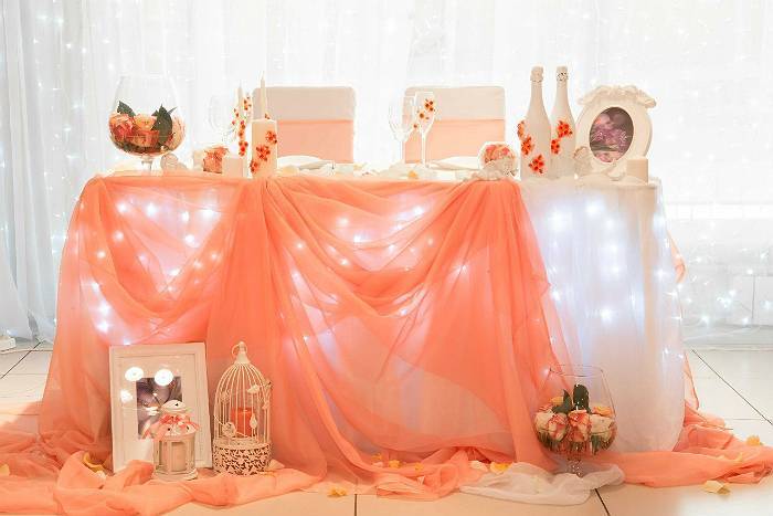 персиковая свадьба – оформление зала 2