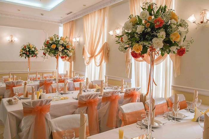 персиковая свадьба – оформление зала 3